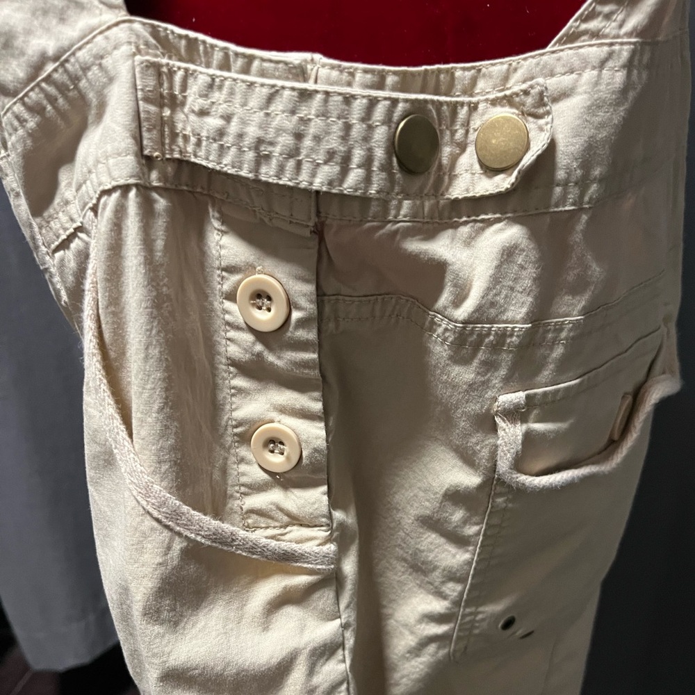 Announcements Maternity tan short overalls - sz L - Picture 8 of 10